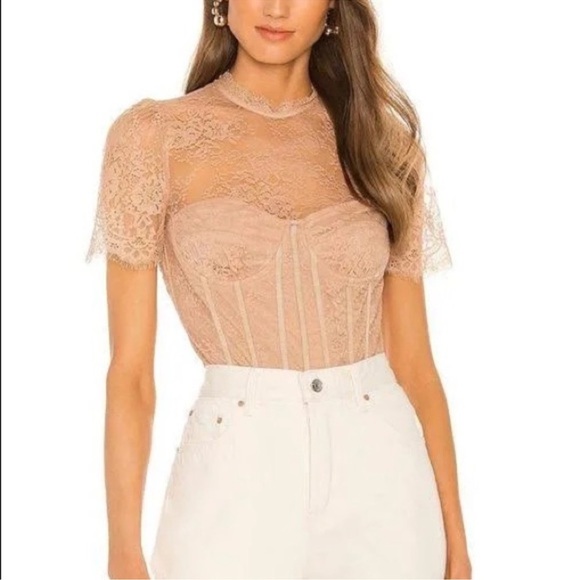 NWOT Astr Lacie Illusion Lace Bodysuit in Dusty Pink Bustier Bodysuit Sz XL - Picture 11 of 12